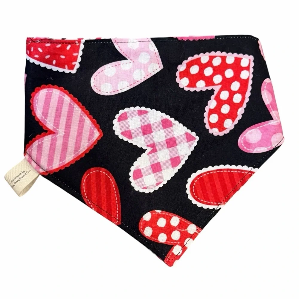 Floral and Hearts Reversible Scrunchie Handmade Dog Bandana - Pink and White